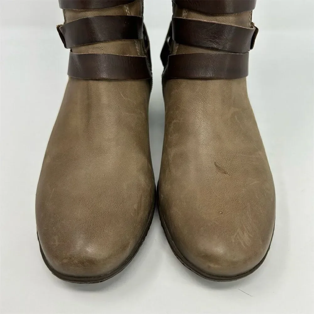 Pikolinos Women's Brown Leather Western Buckle Strap Heeled Ankle Boots Size 38